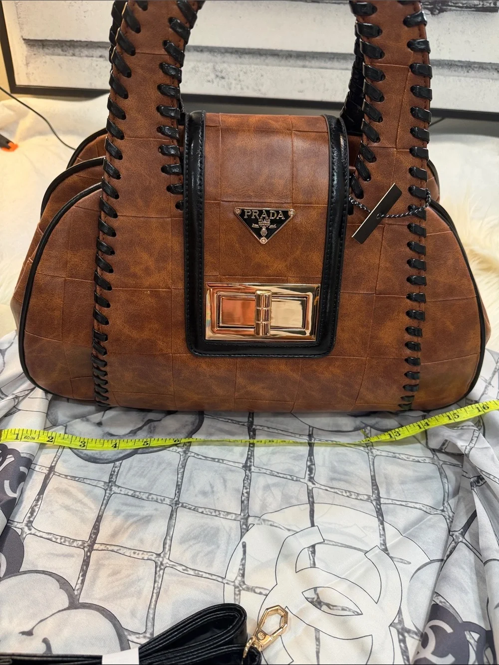 Brown Leather-Effect Tote with Matching Wallet